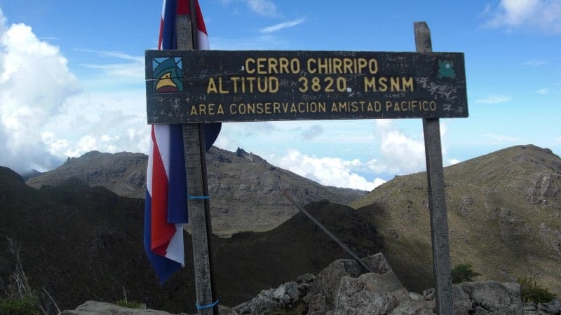 The sign at the top of Cerro Chirripo, one of the best hikes in Costa Rica.