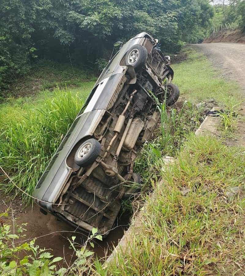 View of overturned car