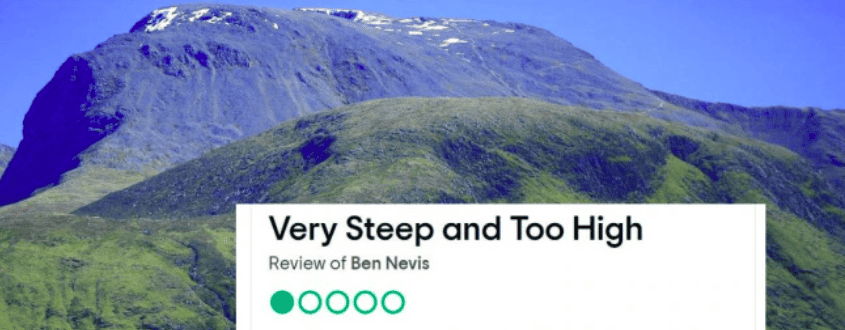 Tripadvisor review of a mountain with a title "Very Steep and Too High"