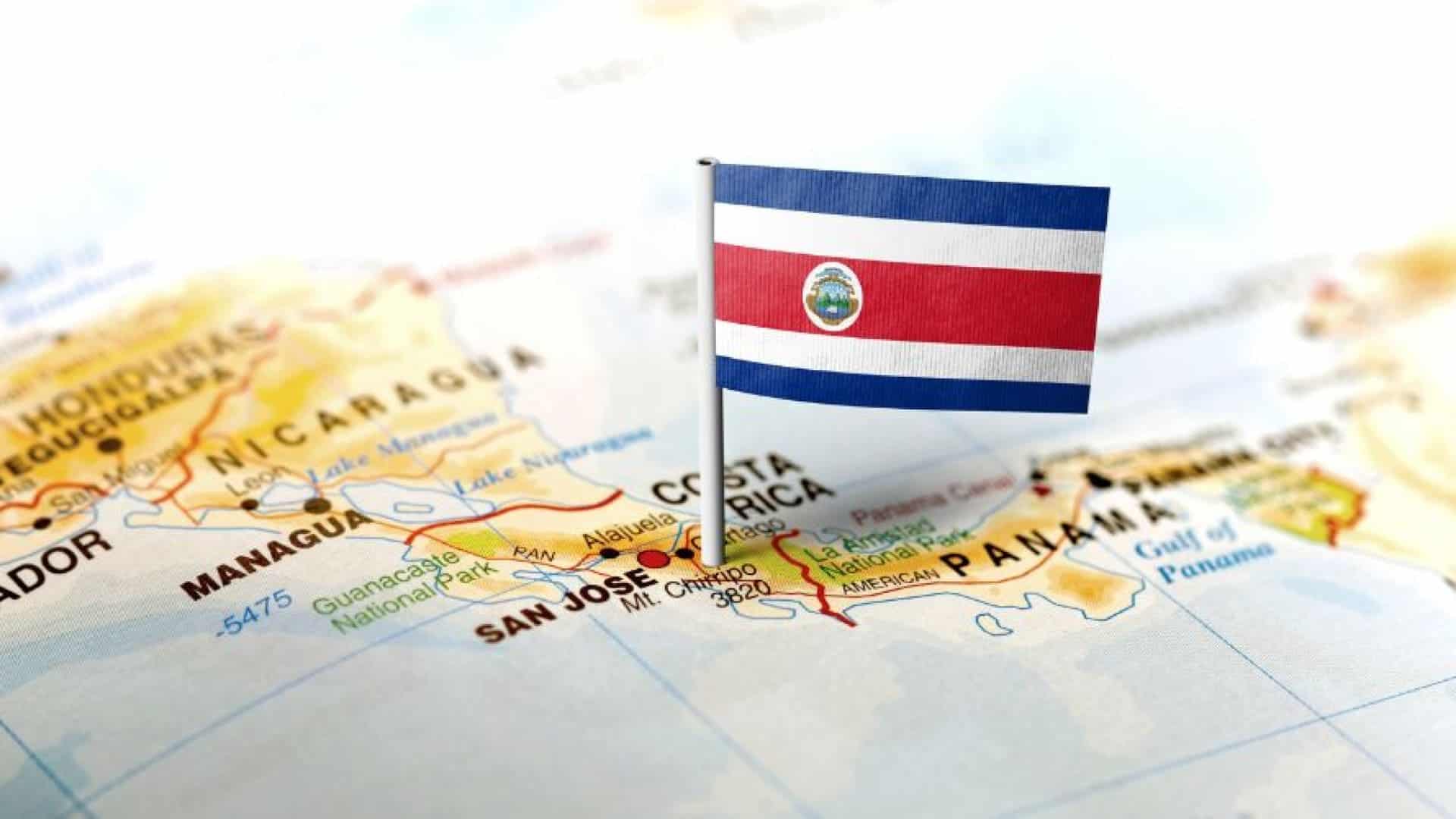 The flag of Costa Rica pinned on the map
